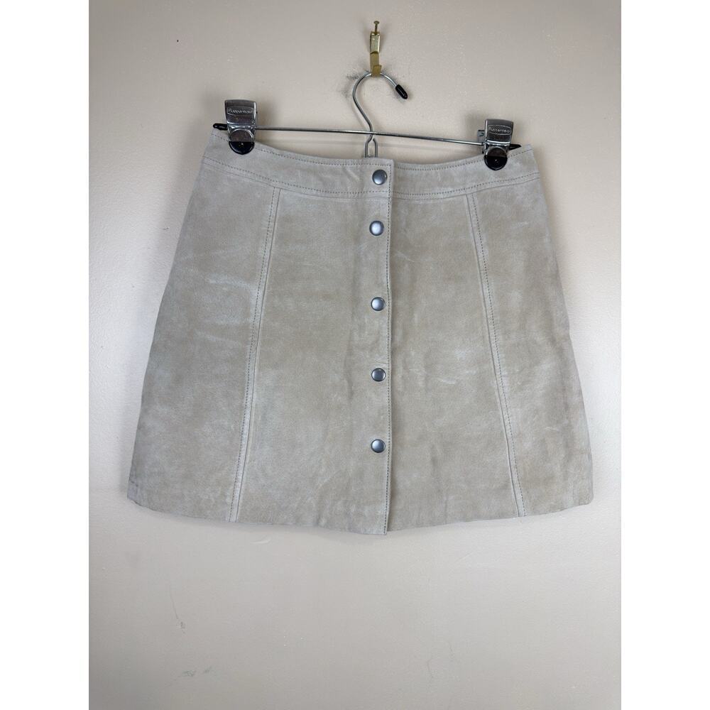 Bardot Leather Mini Skirt Size S Tan Beige Button Front A-Line Genuine Leather